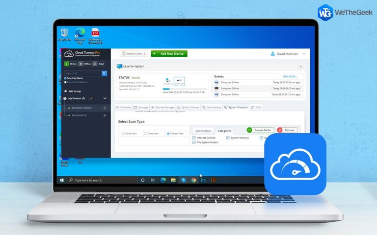 Сканирование файлов cookie Интернета и системного реестра с помощью Cloud Tuneup Pro