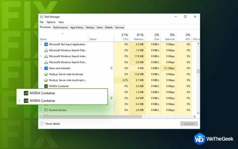 Как исправить высокую загрузку ЦП NVIDIA Container на ПК с Windows